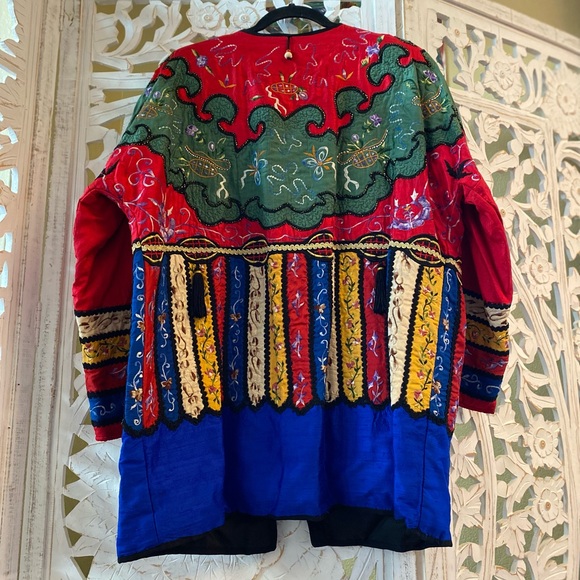 Rare Retro Embroidered Bedazzled Bright Colorful Vintage Silk Kimono Coat Jacket - Picture 7 of 13